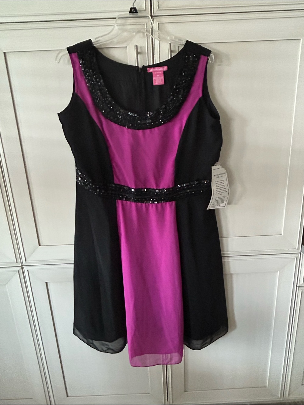 Woman Within Black and Fuchsia Sleeveless Sequin-Trim Dress